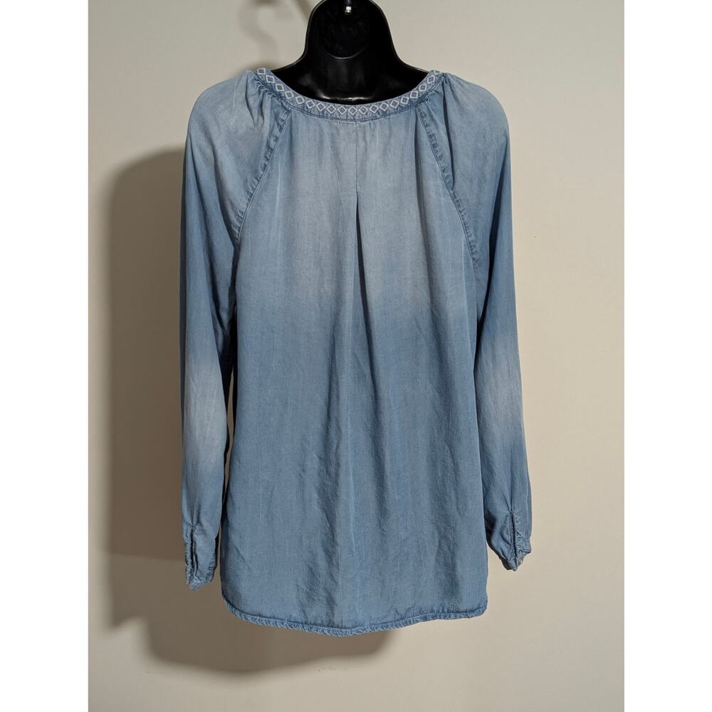 Vintage America Blues Denim Blouse Chambray Peasant Top Long Sleeve Size Small - Picture 3 of 5